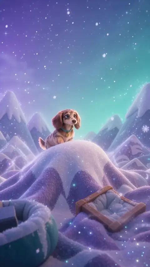 Thor on the summit of a snowy mountain under a starry purple sky.